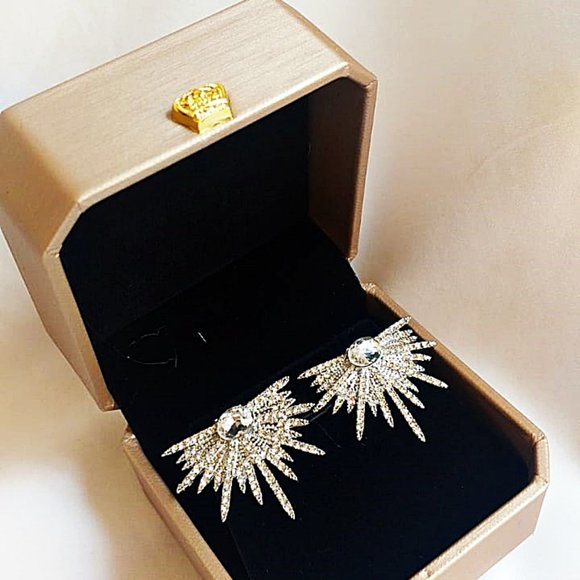 New 925 Radiation Sparkling Silver Plated Rhinestone Spikes Stud Earing - Picture 5 of 7